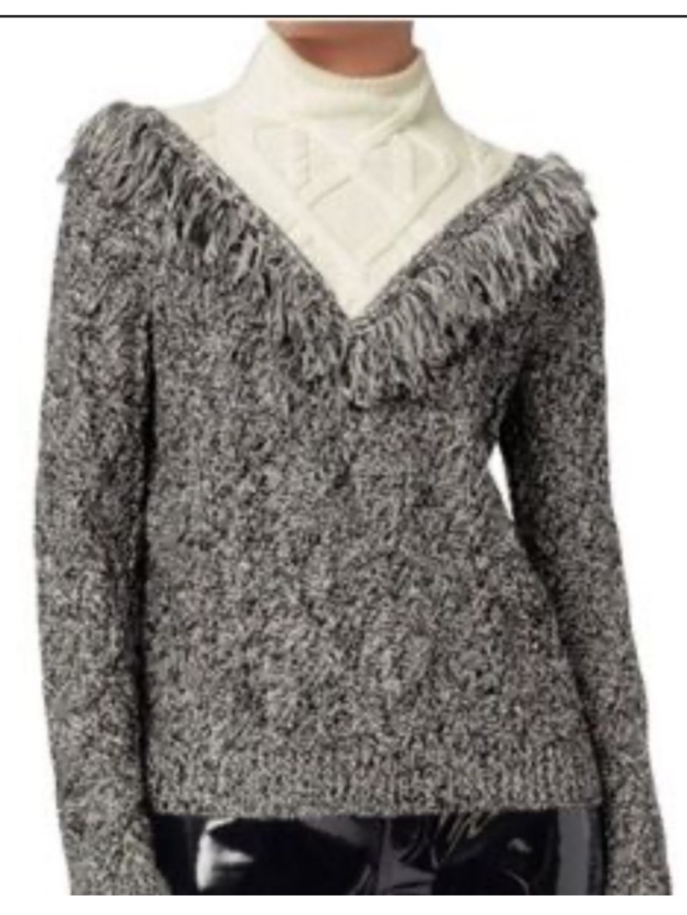 INTERMIX Black and Cream V-Neck Wool Viscose Blend Sweater Size M